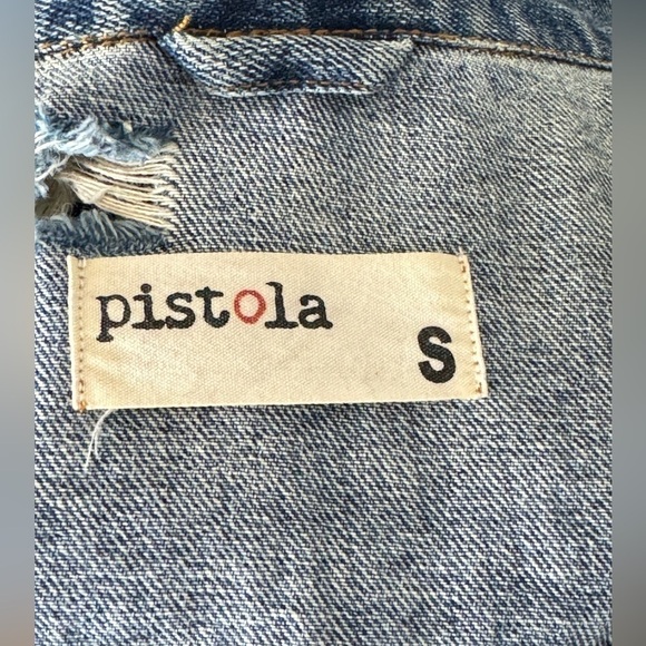 Pistola Size S Denim Jean Jacket Button Down Cotton Pockets Distressed Cropped - Picture 8 of 12